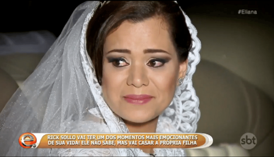 23.out.2016 - O sertanejo Rick se emocionou ao ser surpreendido com o casamento da própria filha, Monica, durante o programa "Eliana", do SBT - Reprodução/SBT.com.br
