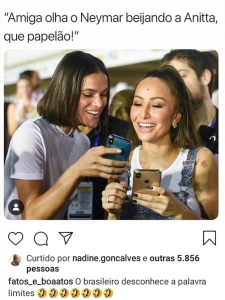 Nadine, mãe de Neymar, curte meme com foto de Marquezine sobre beijo em Anitta - Reprodução/Instagram