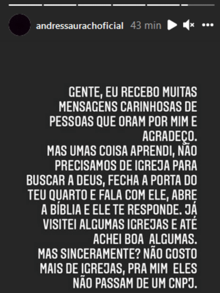 Story de Andressa Urach - Reprodução/Instagram - Reprodução/Instagram