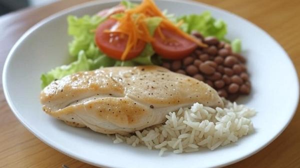 Imagem feita por IA que simula uma refeição com calorias equivalentes às da barra de proteína