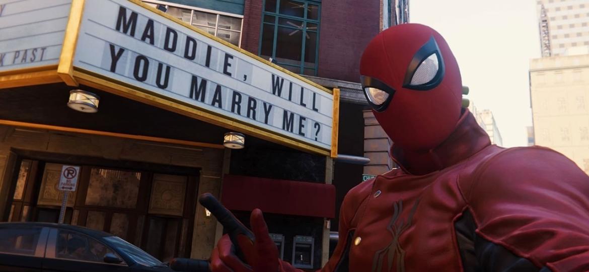 Mensagem inserida pela produtora de "Spider-Man" no game para ajudar fã a pedir namorada em casamento - Reprodução