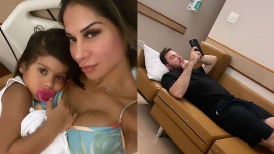 Maíra Cardi mostra Thiago Nigro deitado em sofá de hospital para acompanhá-la com sua filha, Sophia Cardi - Reprodução/Instagram