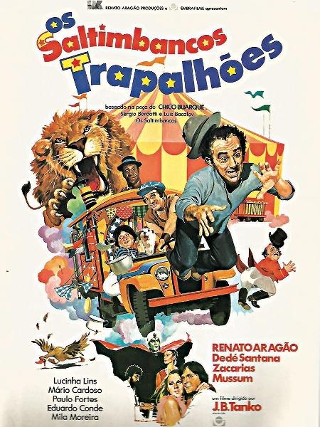 "Os Saltimbancos Trapalhões", de 1982, utilizava trilha musical de Chico Buarque e texto baseado em contos dos irmãos Grimm; Renato Aragão, Dedé Santana, Mussum e Zacarias participaram do filme - Divulgação