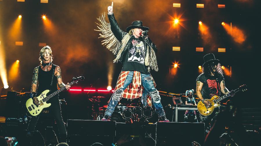 Duff McKagan, Axl Rose e Slash, baixista, vocalista e guitarrista do Guns N" Roses - Divulgação