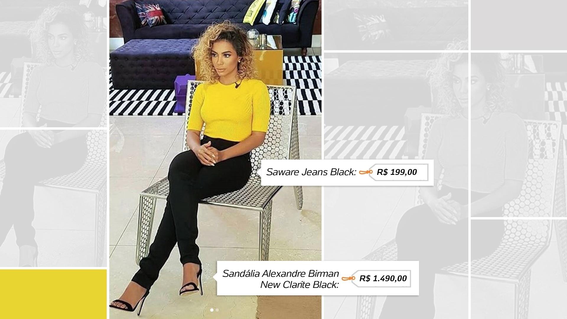 A cantora é garota-propaganda de uma marca popular de jeans. A calça black Sawary R$ 199,00 - Reprodução/Instagram/Arte UOL