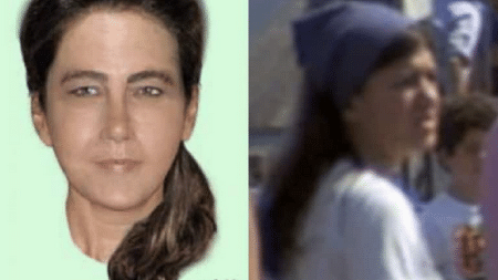 A concepção artística do rosto da vítima e a imagem da jovem que aparece em "Tubarão" - Reprodução/Telegraph