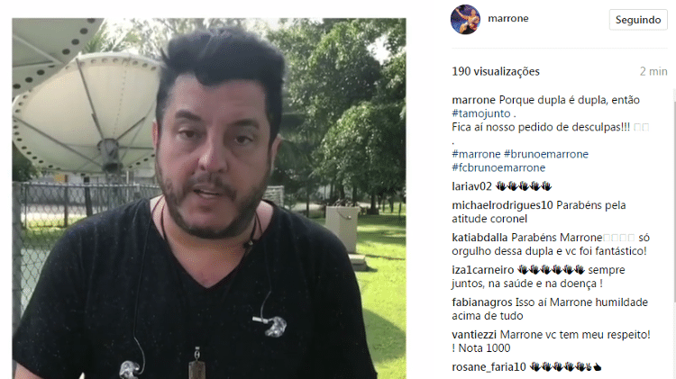 Marrone, da dupla com Bruno, também se pronunciou sobre caso de bebedeira do parceiro - Reprodução/Instagram - Reprodução/Instagram
