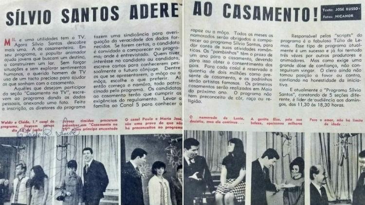 Matéria da revista "Melodias" sobre o programa "Casamento na TV" com Silvio Santos - Arquivo pessoal - Arquivo pessoal