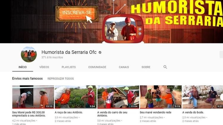 Página no YouTube do grupo Humorista da Serraria Ofc, com os envios de vídeo mais famosos do canal: 4,2 milhões de visualizações, 3,9 milhões, 3,8 milhões, 2,7 milhões e 2,5 milhões (números de julho de 2018) - Reprodução/YouTube/BBC - Reprodução/YouTube/BBC