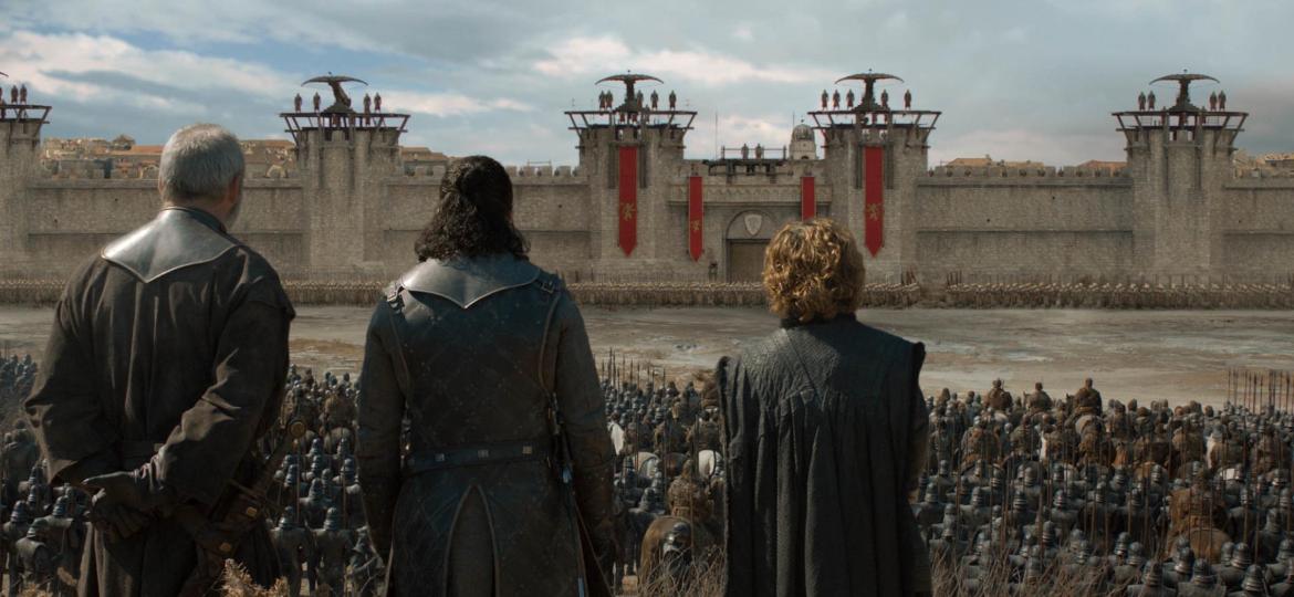 Davos Seaworth (Liam Cunningham), Jon Snow (Kit Harington) e Tyrion Lannister (Peter Dinklage) em cena de "Game of Thrones" - Divulgação/HBO