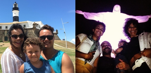 À esquerda, Solange Couto com Benjamim e o marido, Jamerson; à direita, com os três filhos: Morena, Márcio e o caçula - Reprodução/Instagram/solangecouto - Reprodução/Instagram/solangecouto