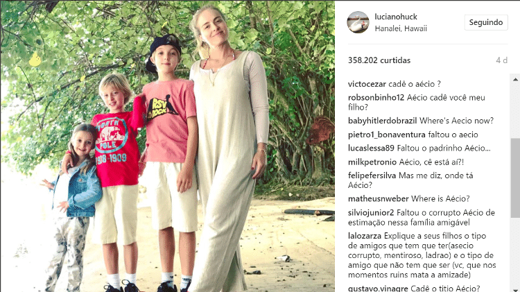 Internautas 'invadiram' os comentários no Instagram de Luciano Huck para questionar: "Cadê o Aécio?" - Reprodução/Instagram - Reprodução/Instagram