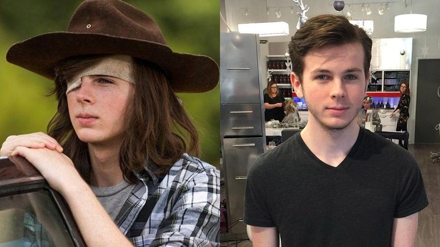 Antes e depois de Chandler Riggs, o Carl de "The Walking Dead" - Divulgação e Reprodução/Twitter