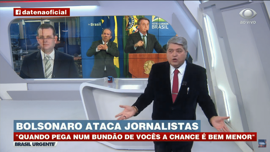 O apresentador José Luiz Datena chamou hoje o presidente Jair Bolsonaro de "bundão" e defendeu jornalistas brasileiros - Reprodução/ TV Bandeirantes
