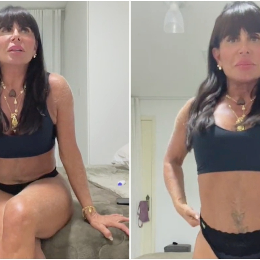 De lingerie, Gretchen reflete sobre os 64 anos