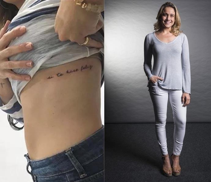 Fernanda Gentil tem a frase "si te hace feliz" ("se te faz feliz", em espanhol) tatuada na costela - Reprodução/Instagram e Globo/Divulgação