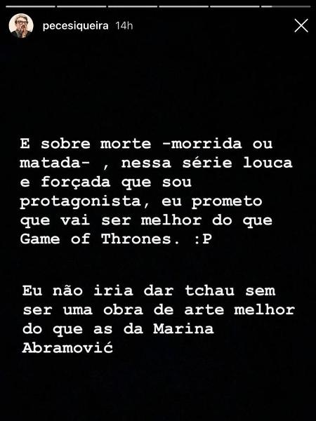 Mensagem publicada por PC Siqueira nos stories - Reprodução/Instagram - Reprodução/Instagram