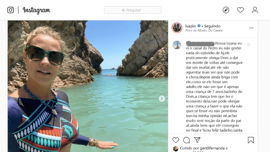 Comentário de seguidora no perfil de Luana Piovani sobre vídeo de Pedro Scooby com o filho - Reprodução/Instagram