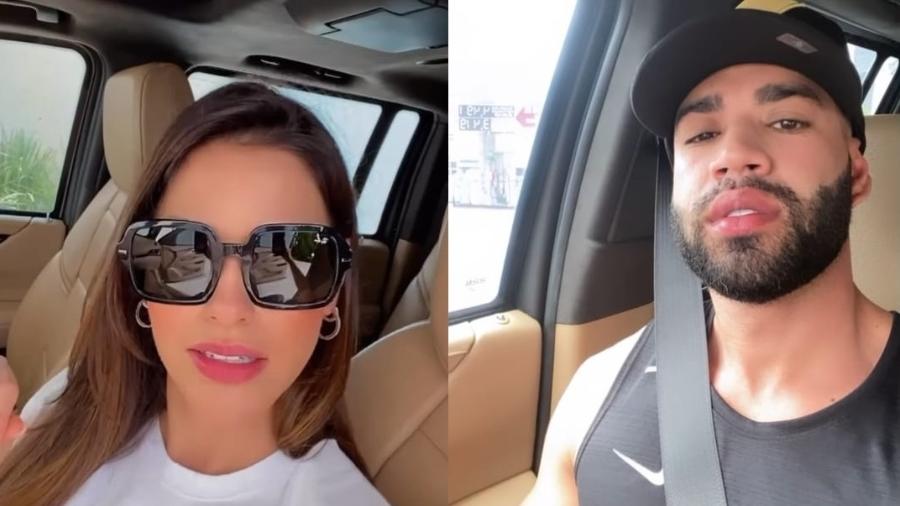 Andressa Suita e Gusttavo Lima postaram vídeos em carros muito parecidos nas redes sociais - Reprodução
