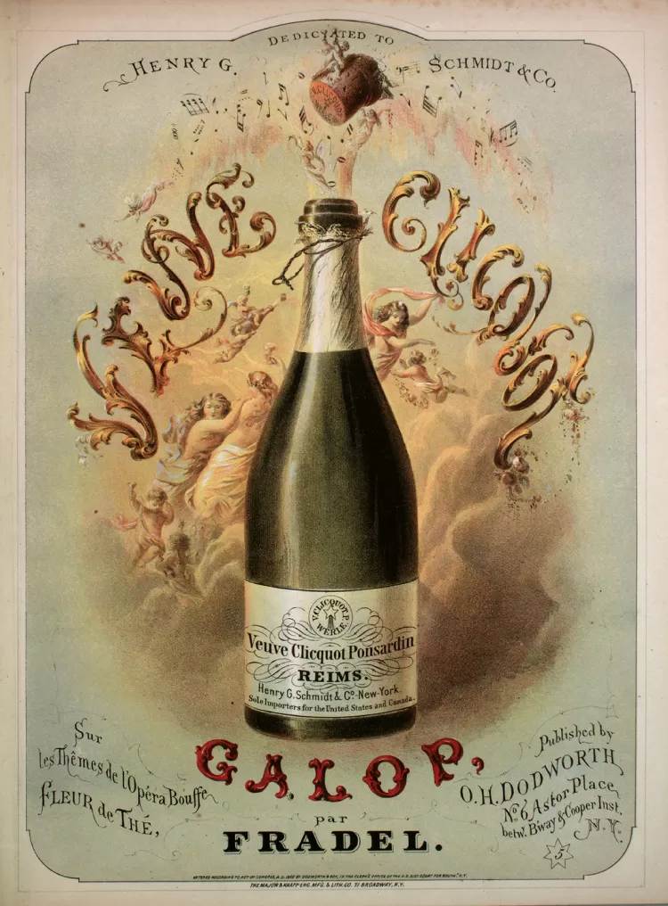 Cartaz com ilustração de uma garrafa de Veuve Clicquot, de 1869  - Sheridan Libraries/Levy/Gado/Getty Images - Sheridan Libraries/Levy/Gado/Getty Images