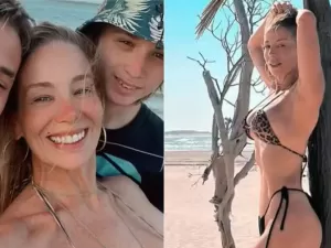 Danielle Winits viaja com André Gonçalves e filhos que tem com ex-maridos