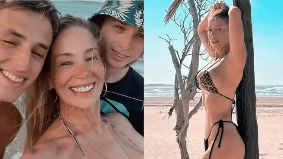 Danielle Winits viaja com André Gonçalves e filhos que tem com ex-maridos