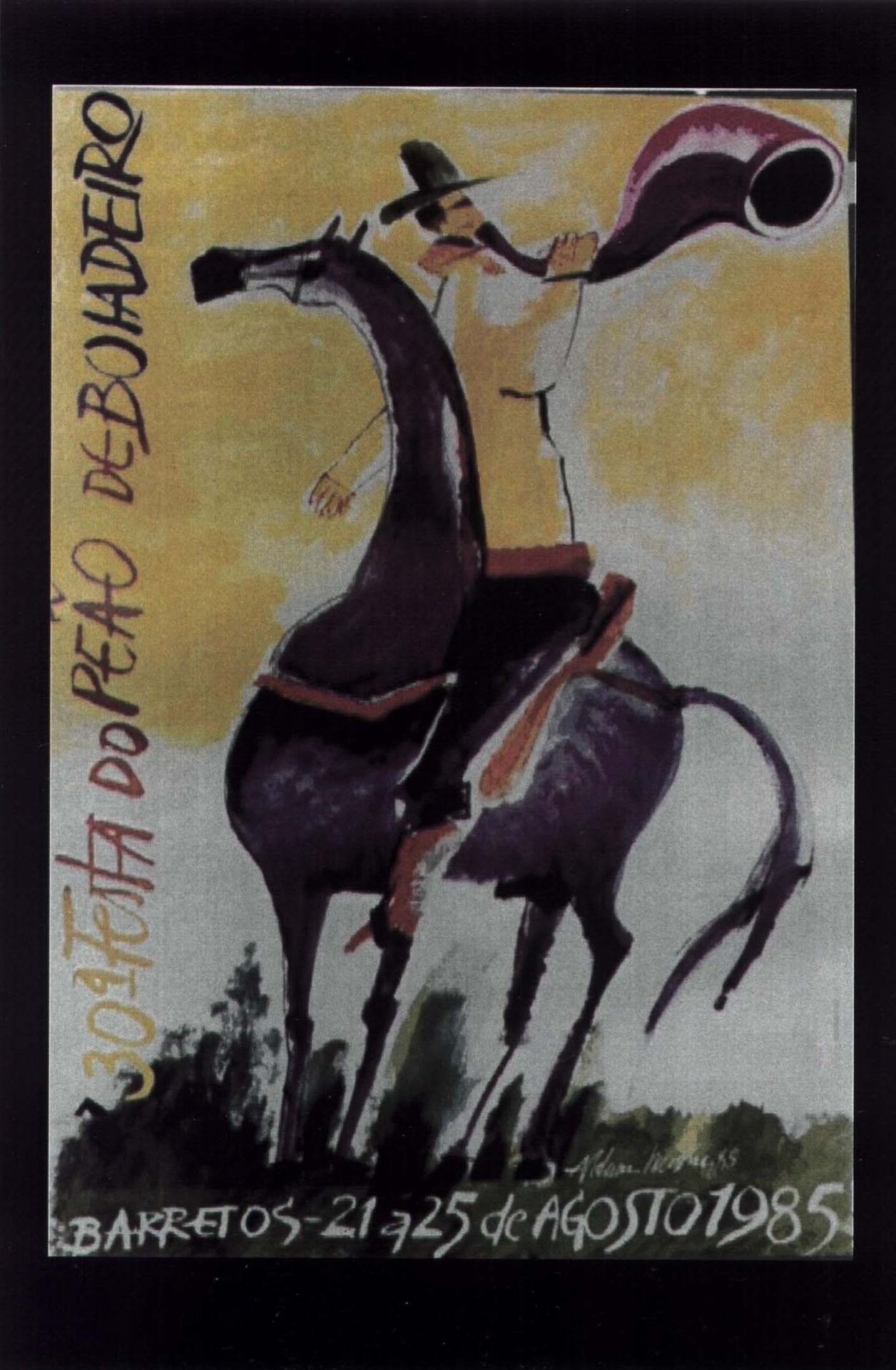 Em 1985, o pintor cearense Aldemir Martins inaugurou a tradição de artistas desenhando o cartaz da Festa do Peão de Barretos - Reprodução