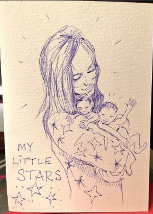 Ron Wood desenha a mulher com as filhas gêmeas, que ainda não nasceram - Reprodução/Instagram/ronniewood - Reprodução/Instagram/ronniewood