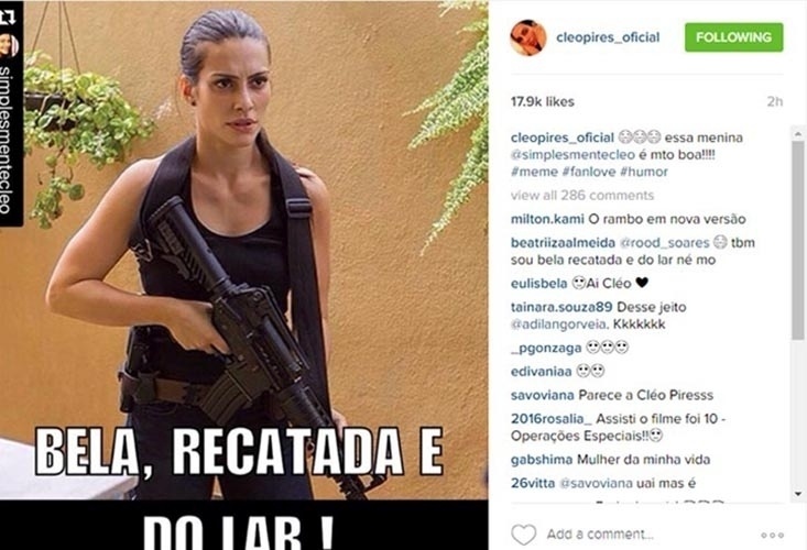 Cleo Pires adere à brincadeira com a frase "bela, recatada e do lar" e compartilha montagem feita por fã - Reprodução/Instagram