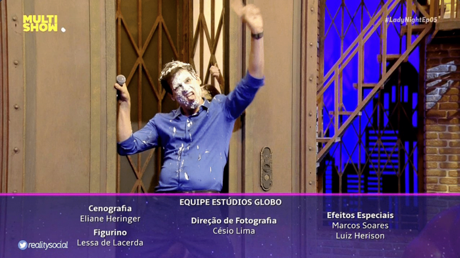 Tatá Werneck, Celso Potiolli e Maria Gadú trocaram tortadas durante uma divertida participação no talk show "Lady Night", no Multishow, nesta sexta-feira (14) - Reprodução/Multishow