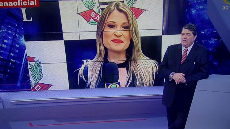 A repórter Bruna Drews conversa com Datena no telão do "Brasil Urgente" - Reprodução/Band - Reprodução/Band