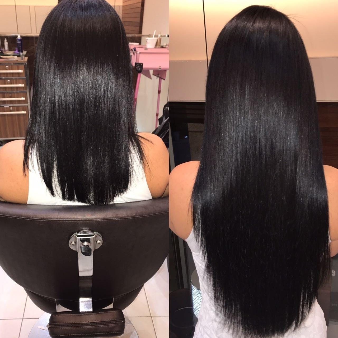 Antes e depois de cliente que utilizou o mega hair colocado com fita adesiva - Divulgação