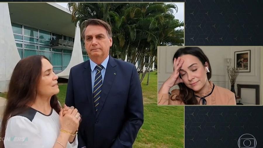 Gabriela Duarte vê trecho de pronunciamento de Regina Duarte e Bolsonaro - Reprodução/TV Globo