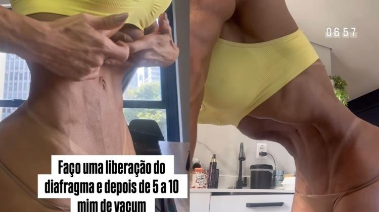 Gracyanne Barbosa exibe tanquinho em exercício de vacuum abdominal