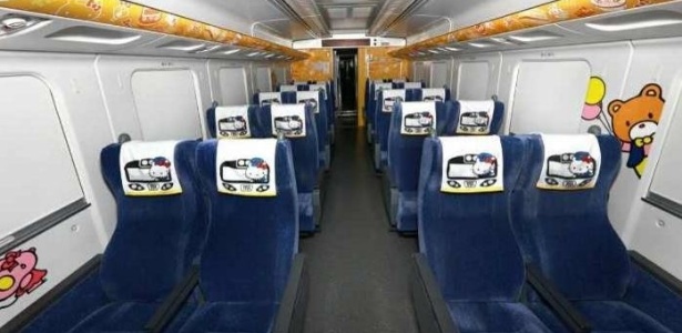 Interior do trem de Taiwan inspirado na Hello Kitty - Divulgação/Taroko Express - Divulgação/Taroko Express