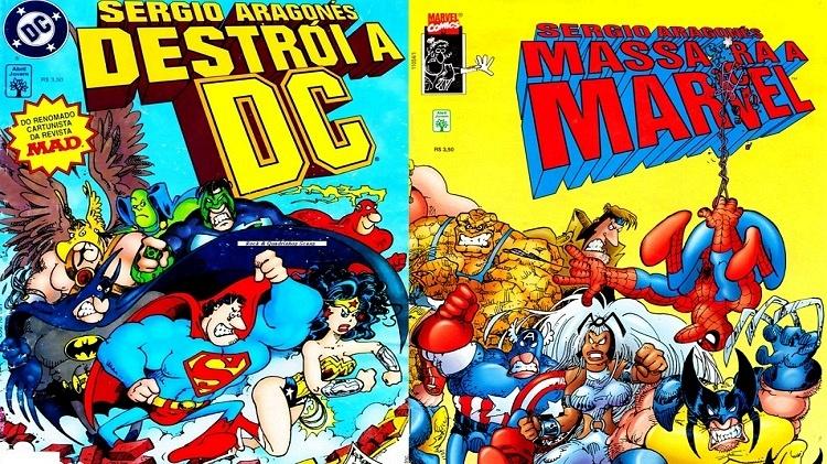 Versões nacionais das HQs "Sergio Aragonés Destrói a DC” e "Sergio Aragonés Massacra a Marvel” - Reprodução - Reprodução
