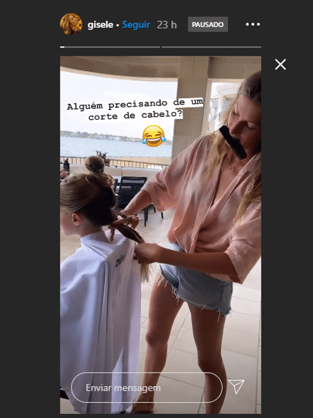Gisele Bündchen corta o cabelo da filha, Vivian - Reprodução/Instagram