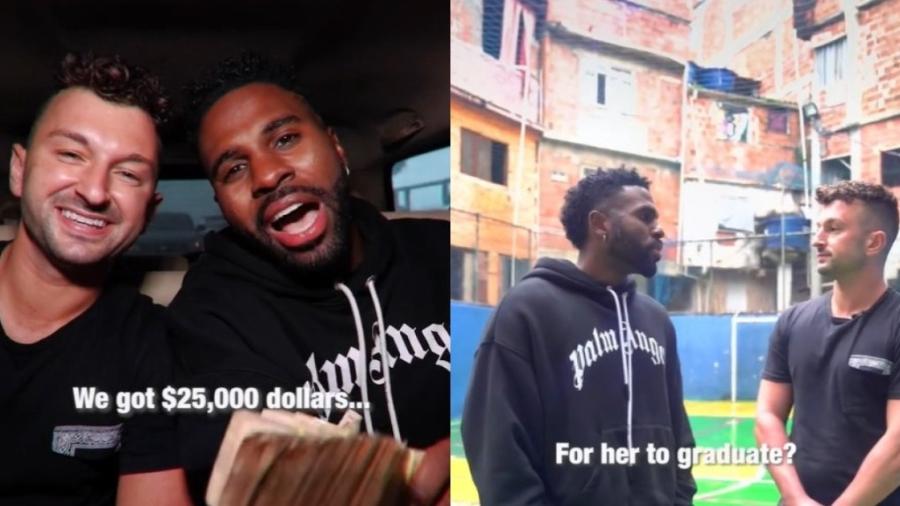 Jason Derulo visita favela no Rio de Janeiro acompanhado de Zachery Dereniowski para fazer a doação  - Reprodução/TikTok