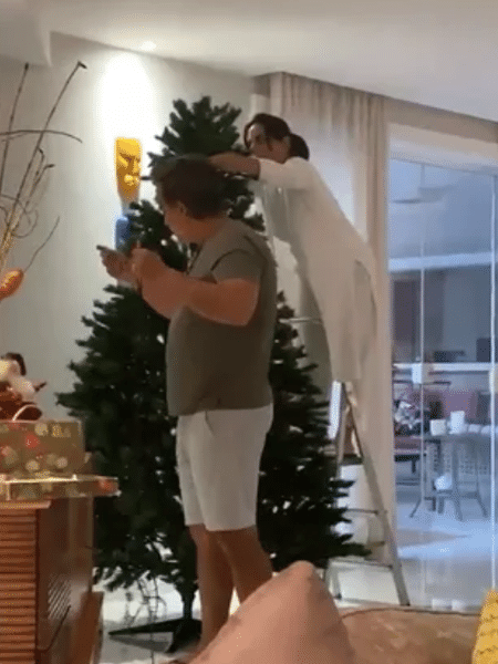 Glória Pires e o marido, Orlando Morais, montando a árvore de Natal da família - Reprodução/Instagram