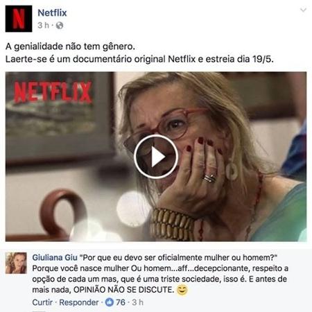 Netflix respondeu comentário transfóbico em sua página no Facebook - Reprodução/Facebook