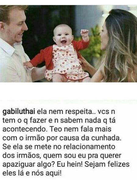 Gabi Luthai, noiva de Teo Teló, diz que ele não fala mais com o irmão - Reprodução/Instagram - Reprodução/Instagram