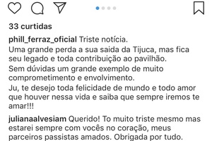 Juliana Alves lamentar deixar o posto de rainha de bateria da Unidos da Tijuca - Reprodução/Instagram - Reprodução/Instagram