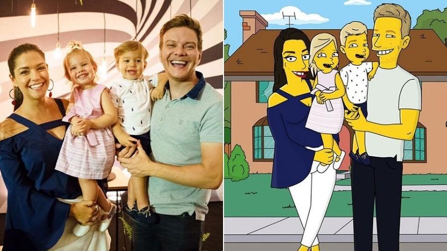 Thais Fersoza, Michel Teló e os filhos, Melinda e Teodoro, viram personagens dos "Os Simpsons" - Reprodução/Instagram