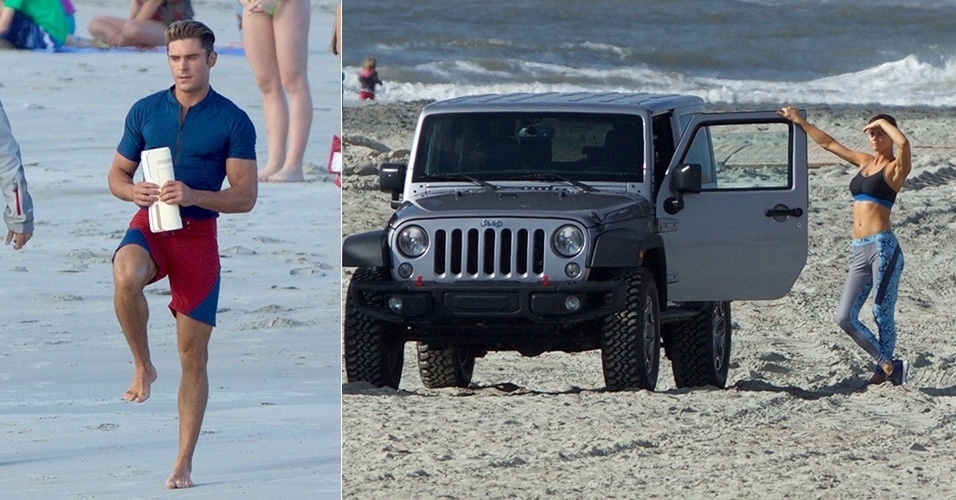 28.mar.2016 - Zac Efron e Alexandra Daddario gravam cenas do filme "SOS Malibu" em praia na Georgia - AKM-GSI
