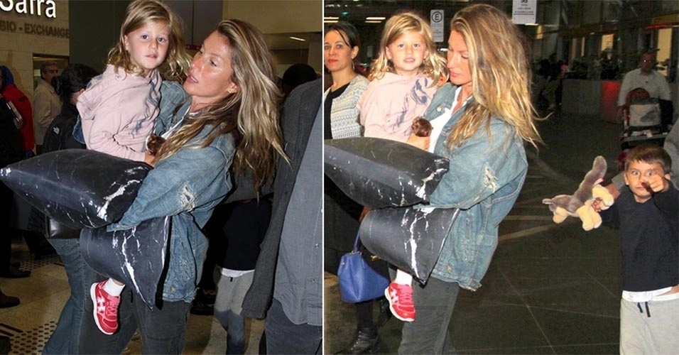 01.ago.2016 - Gisele Bündchen desembarcou em Guarulhos, em São Paulo, no Brasil na manhã desta segunda-feira. A modelo estava acompanhada da filhos - Orlando Oliveira/AgNews