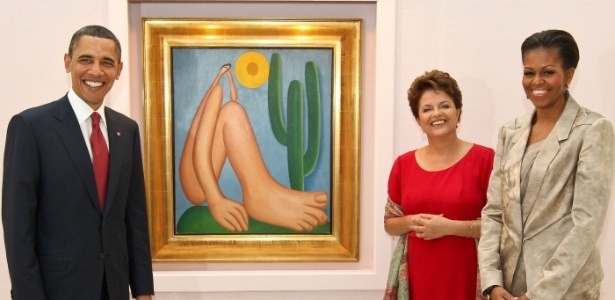 Obama, Dilma Rousseff, Michelle Obama posam com obra de Tarsila em 2011 - Roberto Stuckert Filho/Presidência - Roberto Stuckert Filho/Presidência
