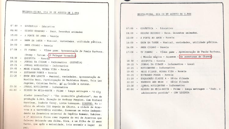 Grade de programação do SBT nas estreias de "Chapolin" e "Chaves" - Montagem/Reprodução - Montagem/Reprodução
