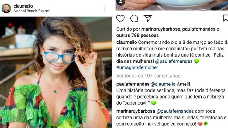 Paula Fernandes e Claudio Mello trocam elogios - Reprodução/Instagram - Reprodução/Instagram