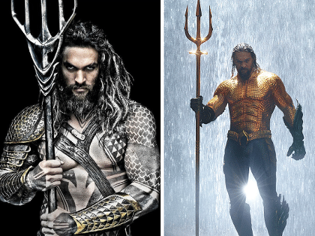 As armas de Jason Momoa em "Liga da Justiça" e em "Aquaman" - Reprodução/Montagem