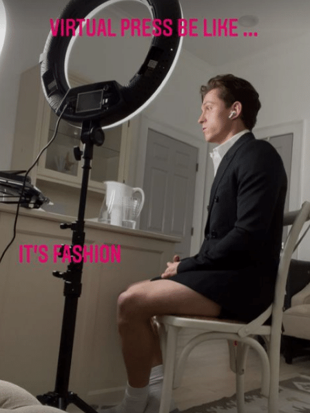 Tom Holland e seu modelito para entrevista virtual - Reprodução/Instagram